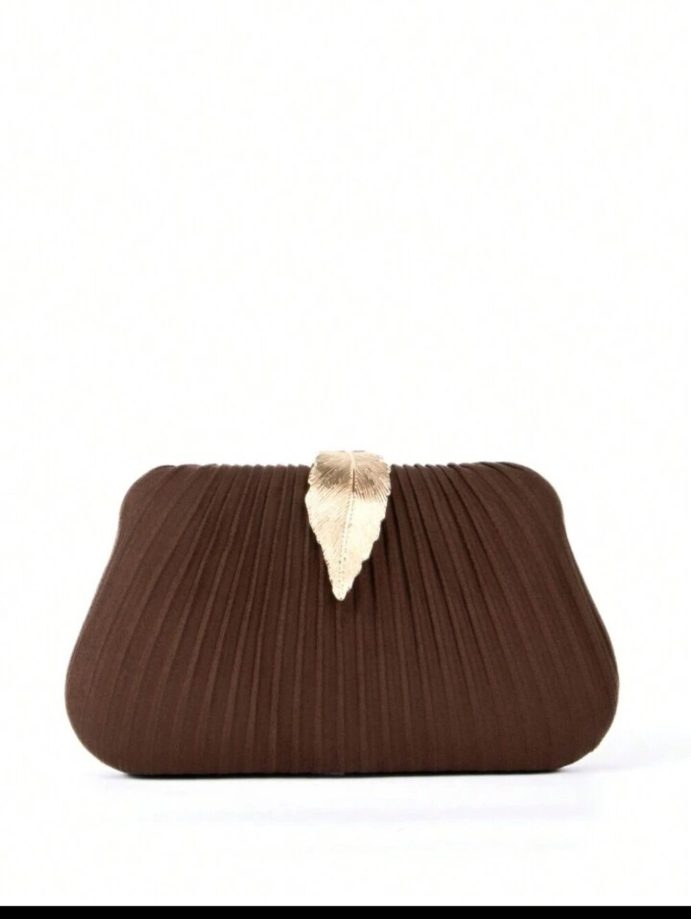 Elegant Brown Evening Clutch with Gold Leaf Accent